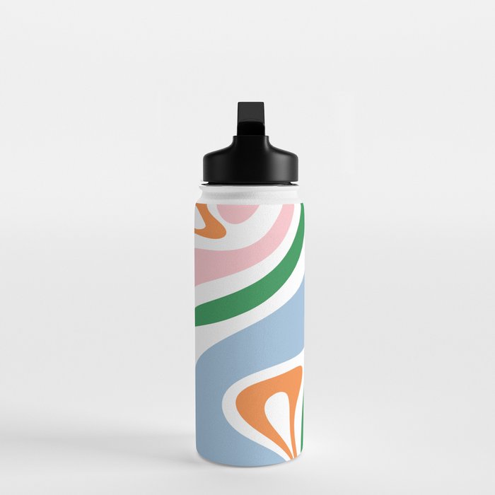 Retro Abstract New Groove Trippy Boho Pattern Green Baby Blue Orange Pink White Water Bottle Gallery Image 3
