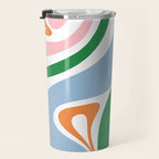Retro Abstract New Groove Trippy Boho Pattern Green Baby Blue Orange Pink White Travel Mug Gallery Image 3