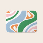 Retro Abstract New Groove Trippy Boho Pattern Green Baby Blue Orange Pink White Bath Mat Gallery Image 1