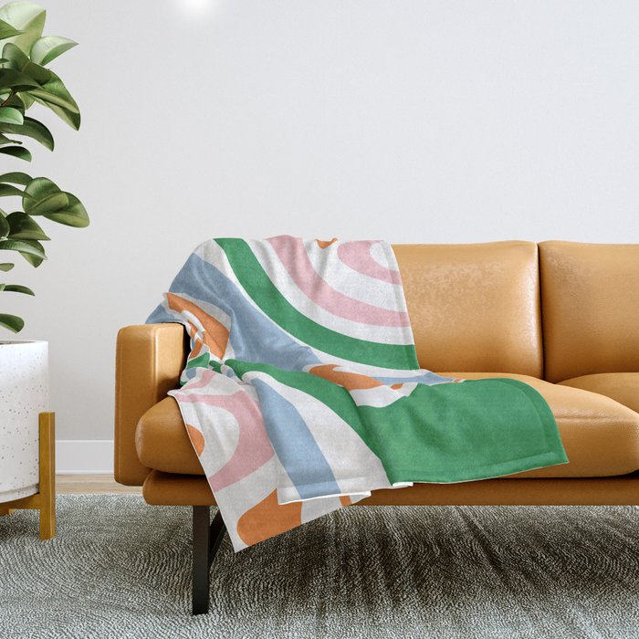 Retro Abstract New Groove Trippy Boho Pattern Green Baby Blue Orange Pink White Throw Blanket Gallery Image 1