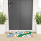 Retro Abstract New Groove Trippy Boho Pattern Green Baby Blue Orange Pink White Welcome Mat Gallery Image 3