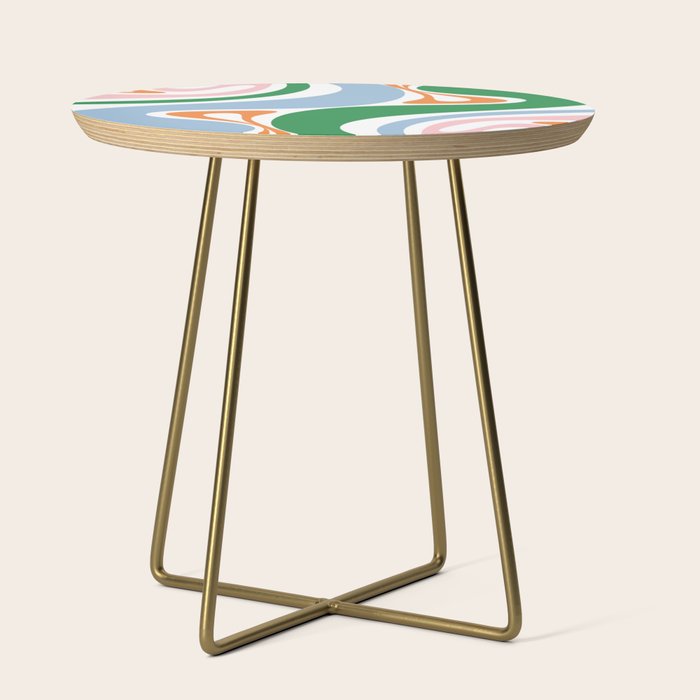 Retro Abstract New Groove Trippy Boho Pattern Green Baby Blue Orange Pink White Side Table Gallery Image 1