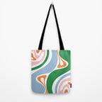 Retro Abstract New Groove Trippy Boho Pattern Green Baby Blue Orange Pink White Tote Bag Gallery Image 2