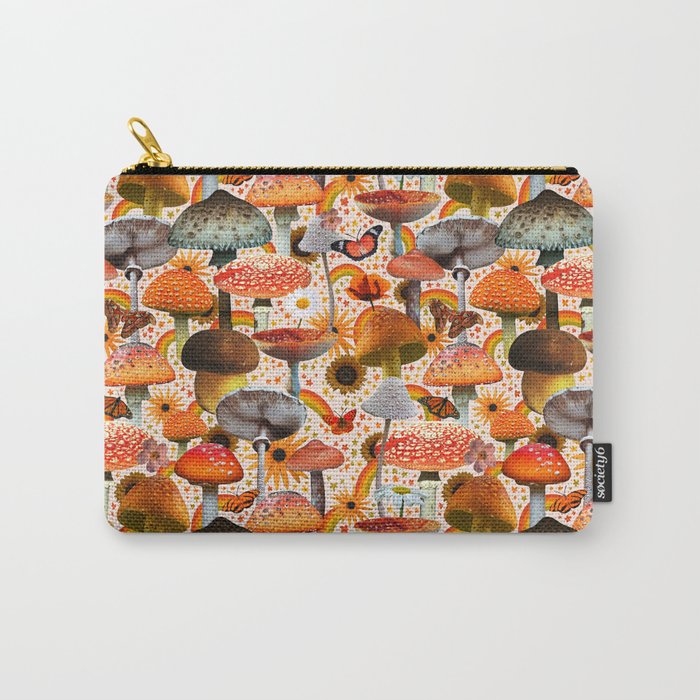Mushroom Collage Print in Cream Carry All Pouch Gallery Image 1