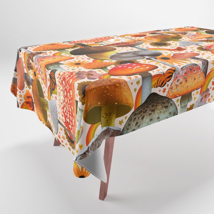 Mushroom Collage Print in Cream Tablecloth Gallery Image 1