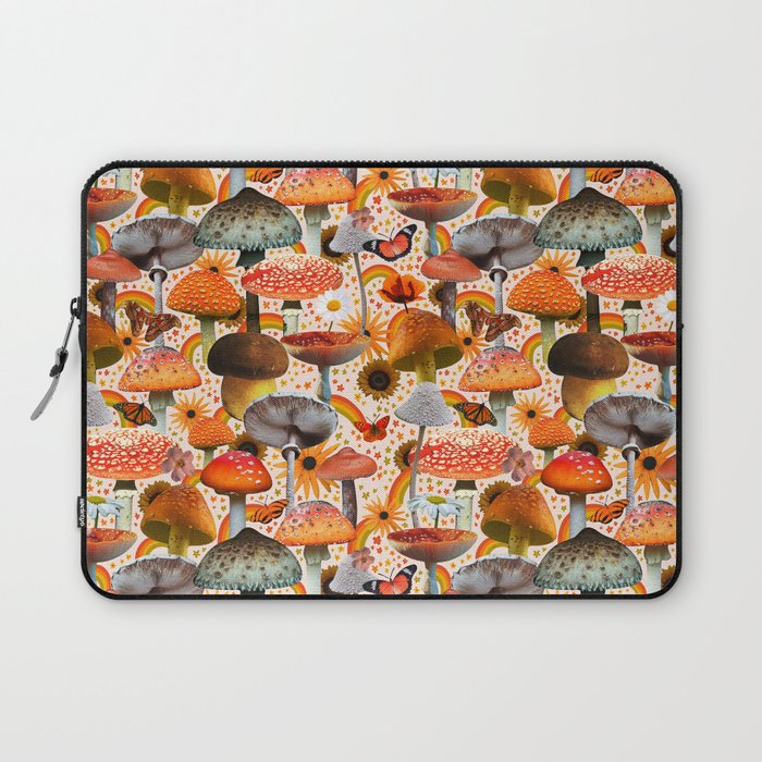 Mushroom Collage Print in Cream Laptop Sleeve Gallery Image 1