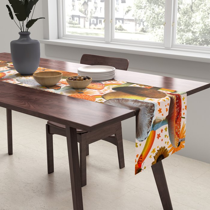 Mushroom Collage Print in Cream Table Runner Gallery Image 2