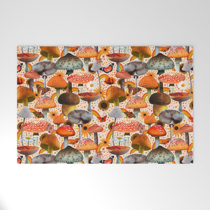 Mushroom Collage Print in Cream Welcome Mat Gallery Image 1