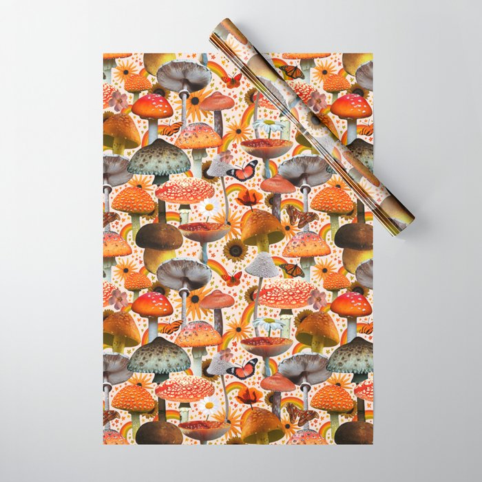 Mushroom Collage Print in Cream Wrapping Paper Gallery Image 1