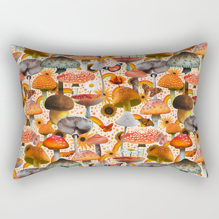 Mushroom Collage Print in Cream Rectangular Pillow Gallery Image 1