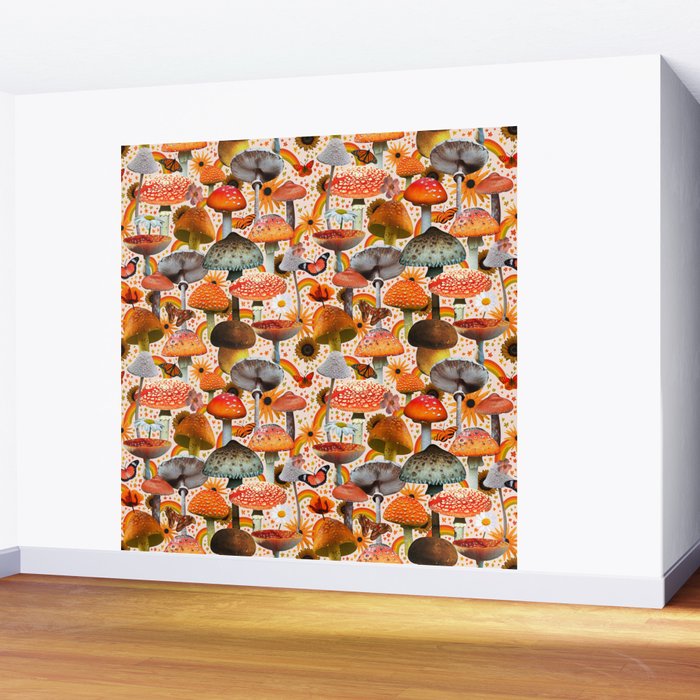 Mushroom Collage Print in Cream Wall Mural Gallery Image 2