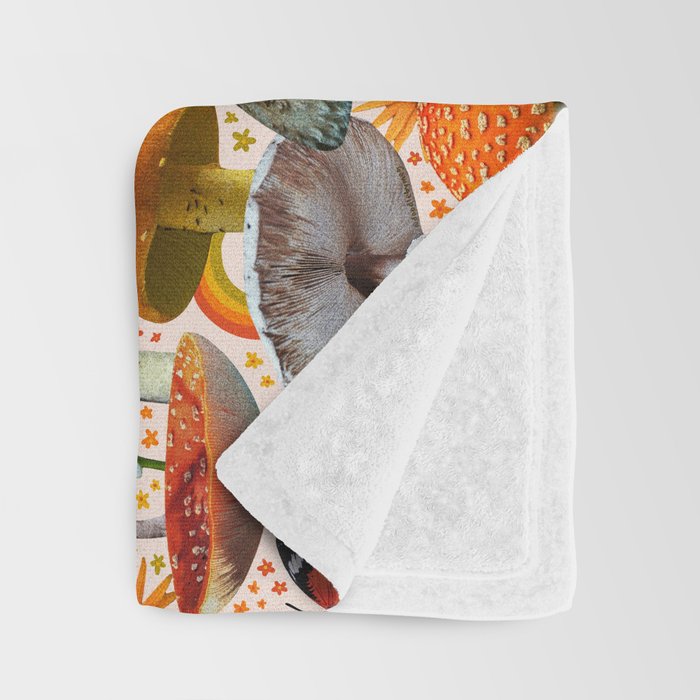 Mushroom Collage Print in Cream Throw Blanket Gallery Image 3
