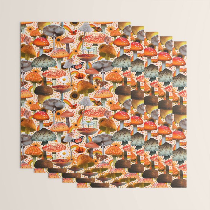 Mushroom Collage Print in Cream Wrapping Paper Gallery Image 3