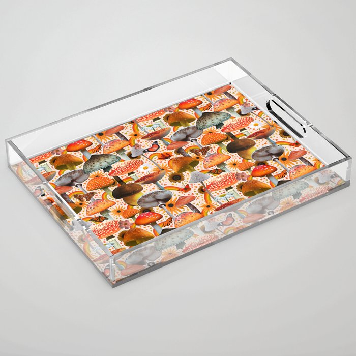 Mushroom Collage Print in Cream Acrylic Tray Gallery Image 1