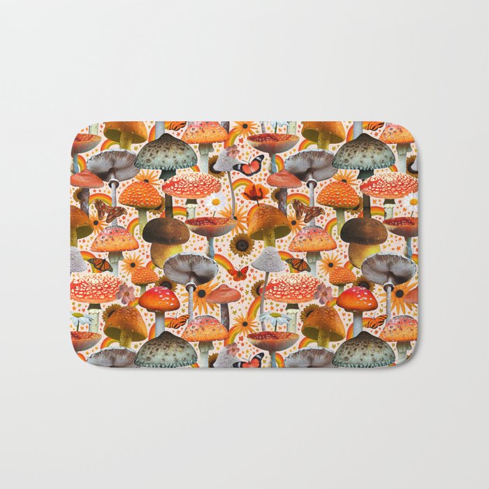 Mushroom Collage Print in Cream Bath Mat Gallery Image 1