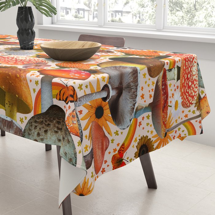 Mushroom Collage Print in Cream Tablecloth Gallery Image 3