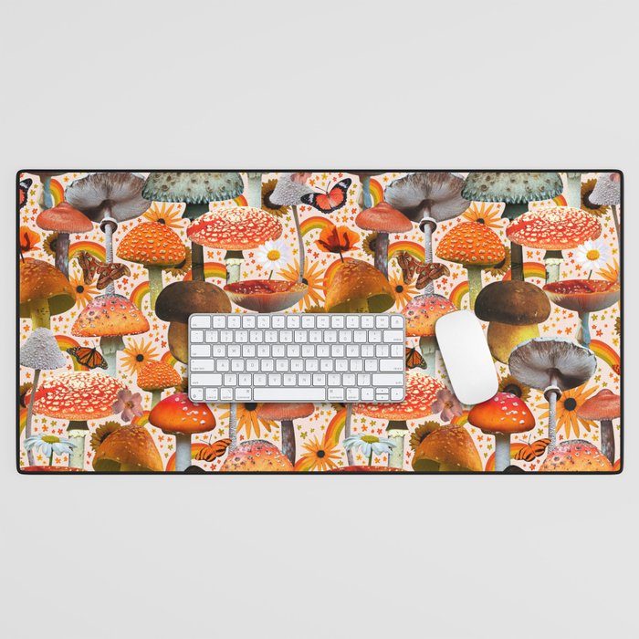 Mushroom Collage Print in Cream Desk Mat Gallery Image 1