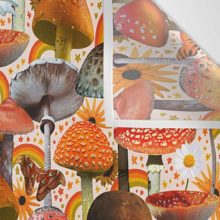 Mushroom Collage Print in Cream Wall Tapestry Gallery Image 3
