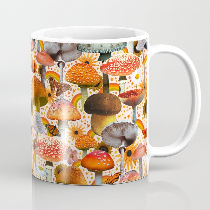 Mushroom Collage Print in Cream Coffee Mug Gallery Image 1