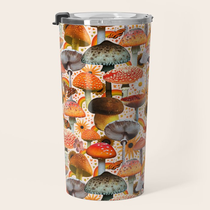 Mushroom Collage Print in Cream Travel Mug Gallery Image 3