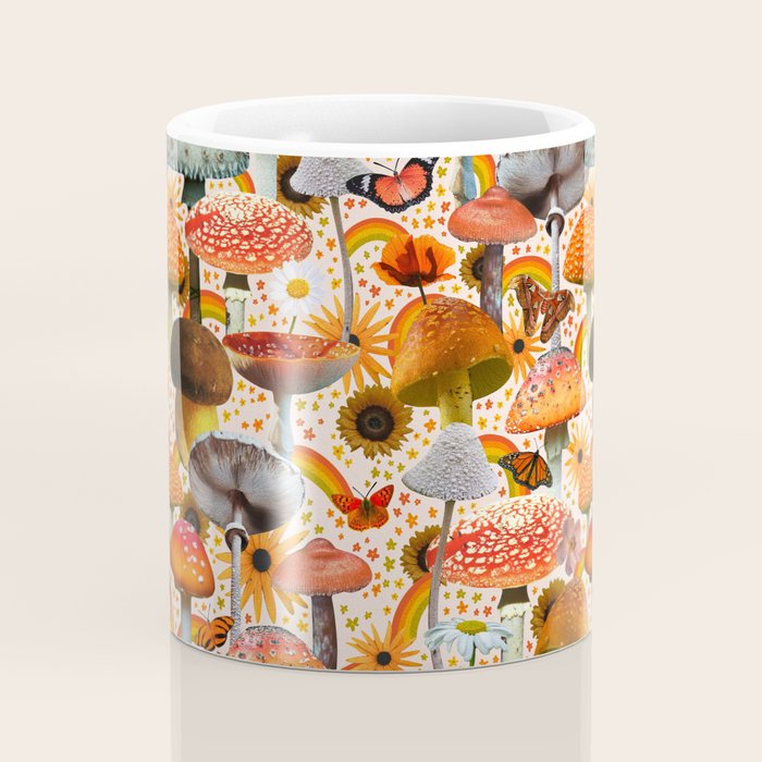 Mushroom Collage Print in Cream Coffee Mug Gallery Image 4