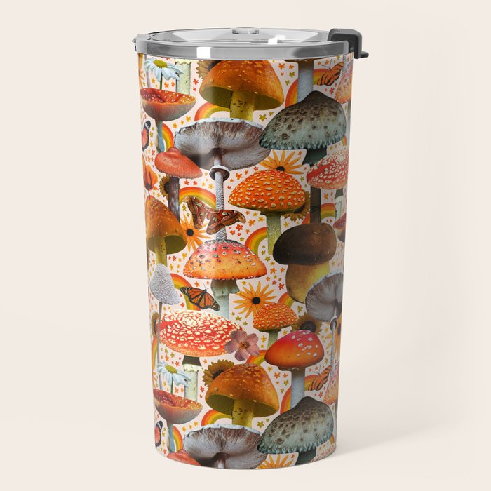 Mushroom Collage Print in Cream Travel Mug Gallery Image 2