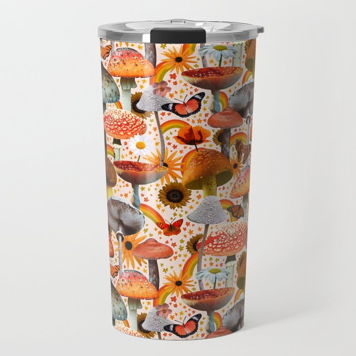 Mushroom Collage Print in Cream Travel Mug Gallery Image 1
