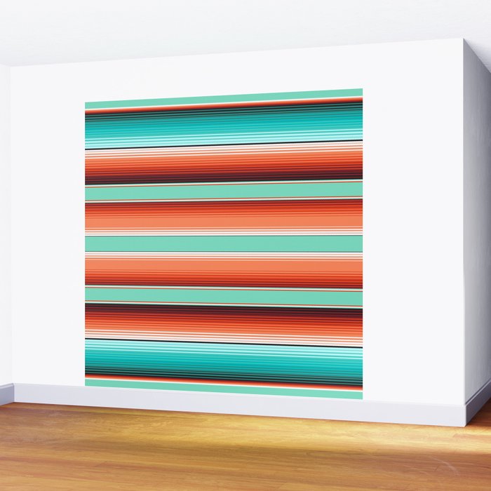 Teal Turquoise and Burnt Orange Southwest Serape Blanket Stripes Wall Mural Gallery Image 2