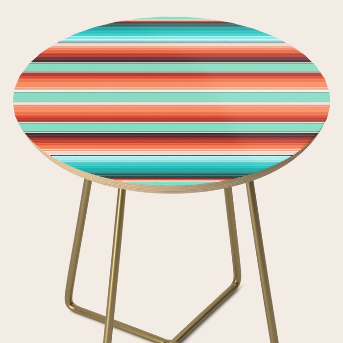 Teal Turquoise and Burnt Orange Southwest Serape Blanket Stripes Side Table Gallery Image 2