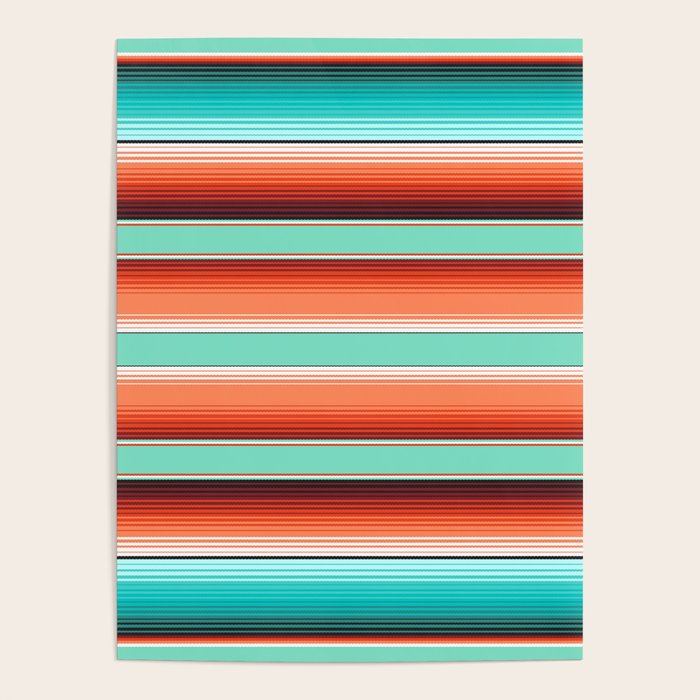 Teal Turquoise and Burnt Orange Southwest Serape Blanket Stripes Poster Gallery Image 4
