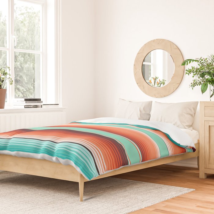 Teal Turquoise and Burnt Orange Southwest Serape Blanket Stripes Duvet Cover Gallery Image 2