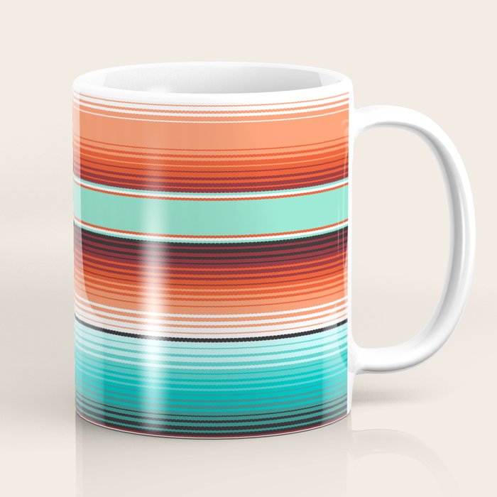 Teal Turquoise and Burnt Orange Southwest Serape Blanket Stripes Coffee Mug