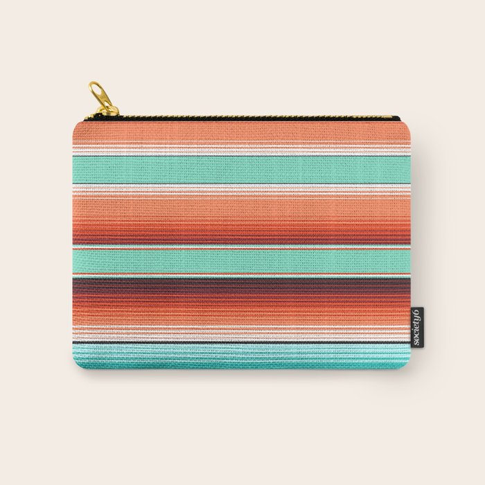 Teal Turquoise and Burnt Orange Southwest Serape Blanket Stripes Carry All Pouch Gallery Image 1
