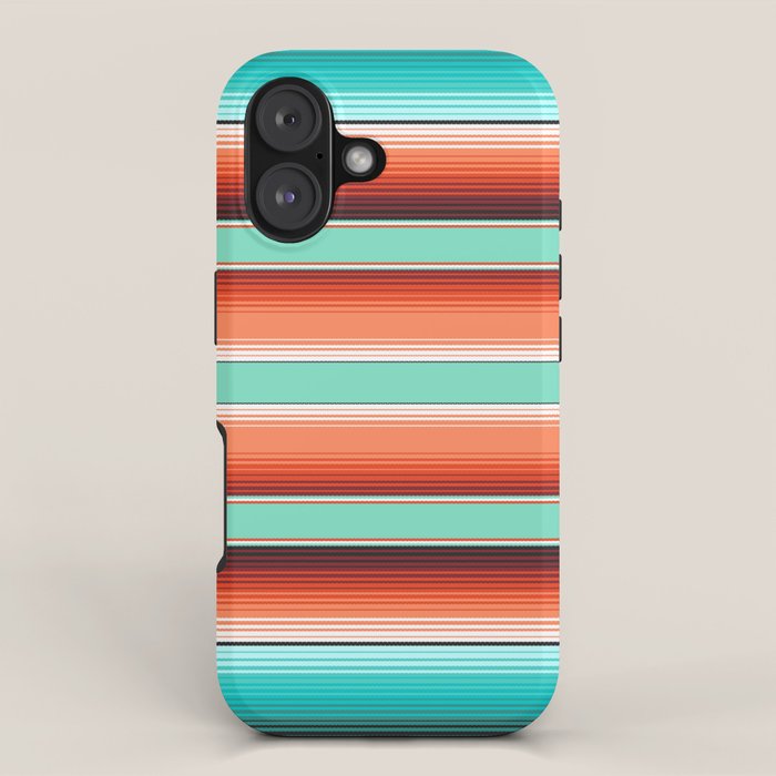 Teal Turquoise and Burnt Orange Southwest Serape Blanket Stripes iPhone Case Gallery Image 1