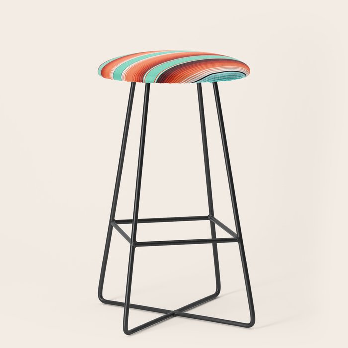 Teal Turquoise and Burnt Orange Southwest Serape Blanket Stripes Stool Gallery Image 1
