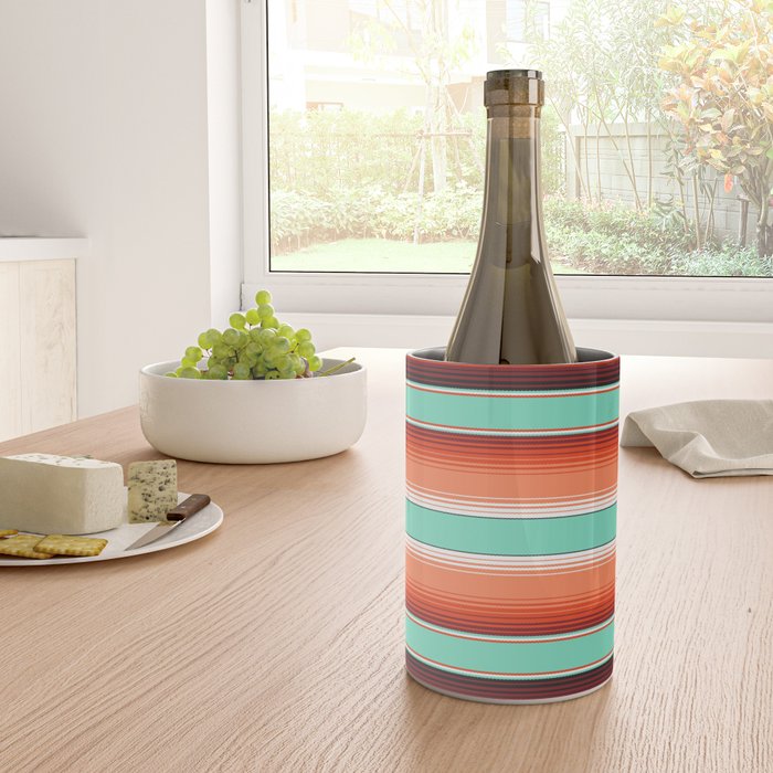 Teal Turquoise and Burnt Orange Southwest Serape Blanket Stripes Wine Chiller Gallery Image 4