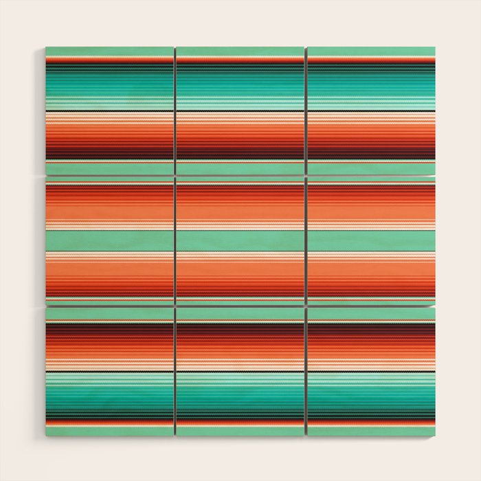 Teal Turquoise and Burnt Orange Southwest Serape Blanket Stripes Wood Wall Art Gallery Image 1