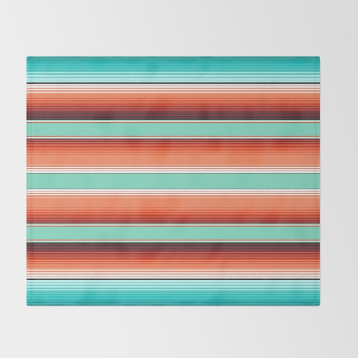 Teal Turquoise and Burnt Orange Southwest Serape Blanket Stripes Throw Blanket Gallery Image 2