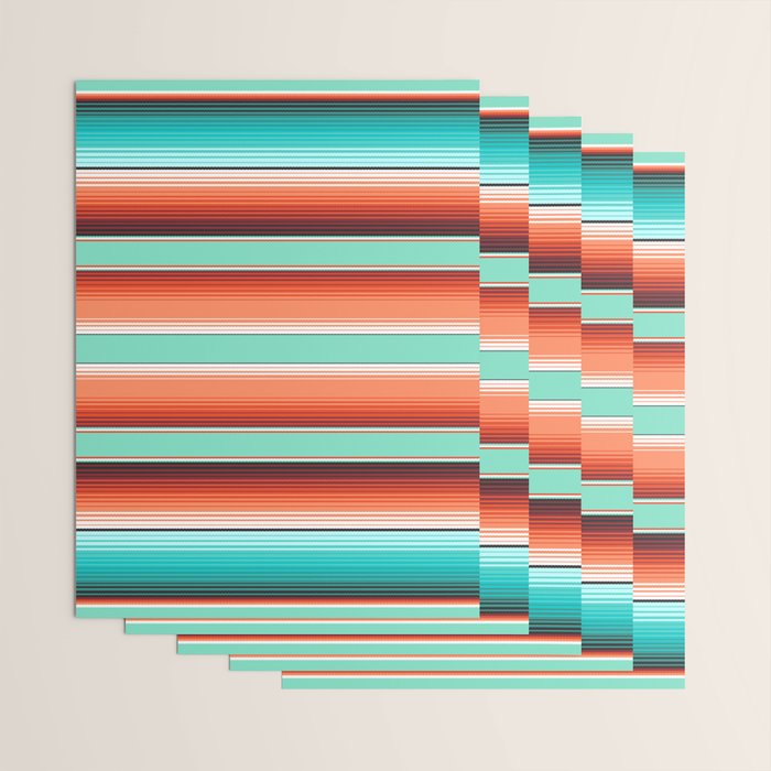 Teal Turquoise and Burnt Orange Southwest Serape Blanket Stripes Wrapping Paper Gallery Image 3