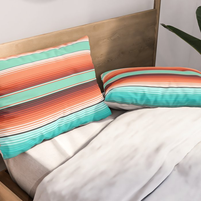 Teal Turquoise and Burnt Orange Southwest Serape Blanket Stripes Pillow Sham Gallery Image 2