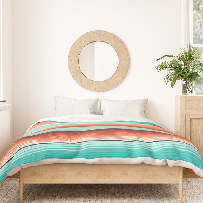 Teal Turquoise and Burnt Orange Southwest Serape Blanket Stripes Duvet Cover Gallery Image 3