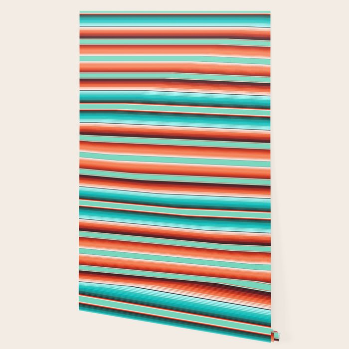 Teal Turquoise and Burnt Orange Southwest Serape Blanket Stripes Wallpaper Gallery Image 2