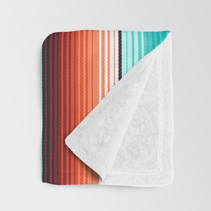 Teal Turquoise and Burnt Orange Southwest Serape Blanket Stripes Throw Blanket Gallery Image 3