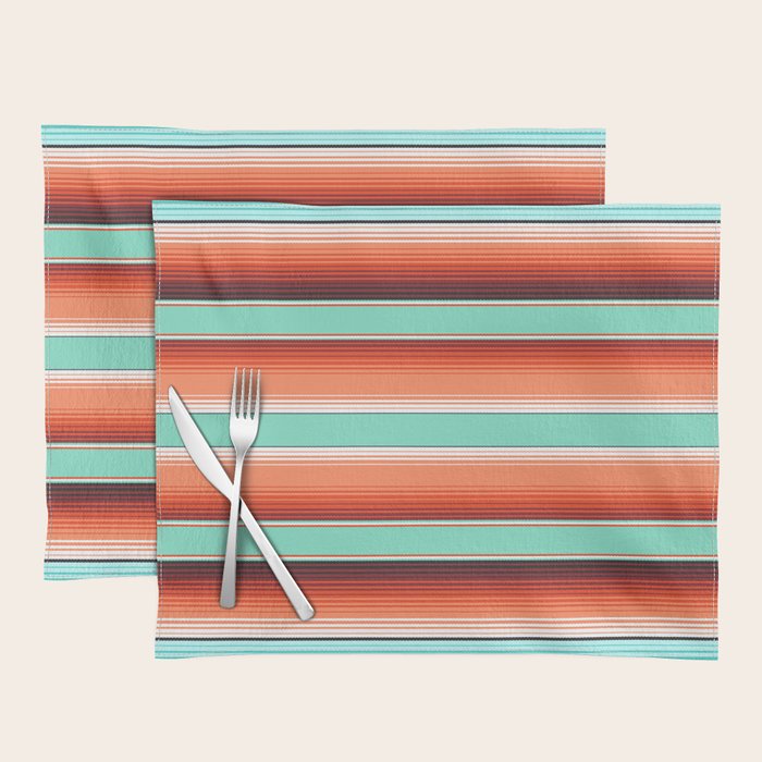 Teal Turquoise and Burnt Orange Southwest Serape Blanket Stripes Placemat Gallery Image 1