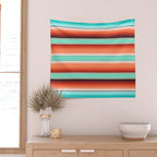 Teal Turquoise and Burnt Orange Southwest Serape Blanket Stripes Wall Tapestry Gallery Image 2