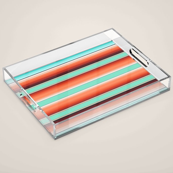 Teal Turquoise and Burnt Orange Southwest Serape Blanket Stripes Acrylic Tray Gallery Image 1