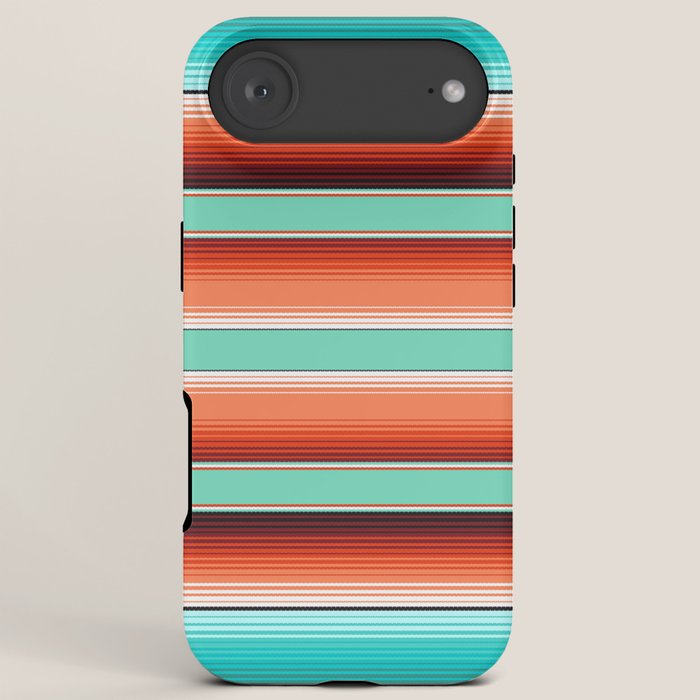 Teal Turquoise and Burnt Orange Southwest Serape Blanket Stripes iPhone Case Gallery Image 6