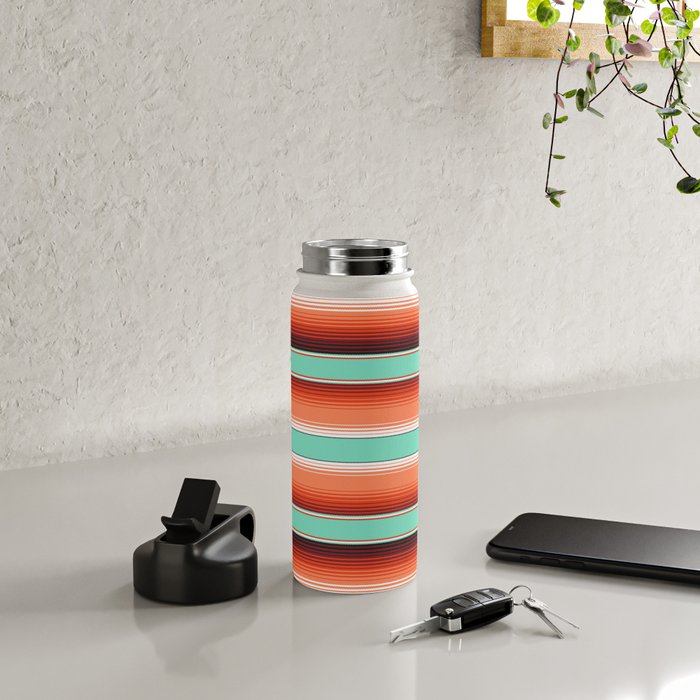 Teal Turquoise and Burnt Orange Southwest Serape Blanket Stripes Water Bottle Gallery Image 4