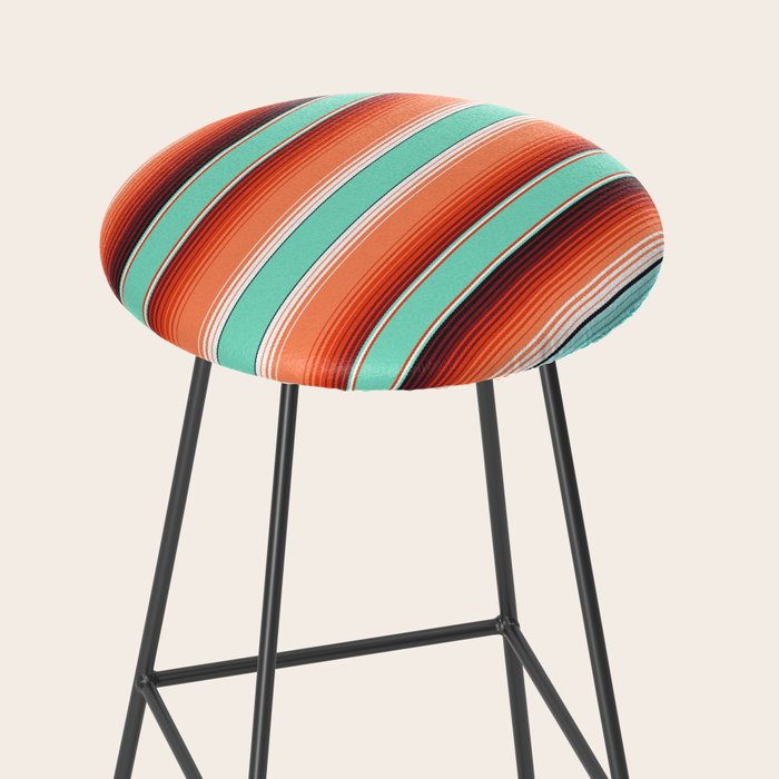 Teal Turquoise and Burnt Orange Southwest Serape Blanket Stripes Stool Gallery Image 2