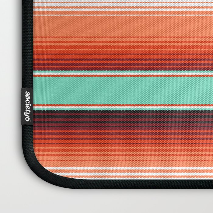 Teal Turquoise and Burnt Orange Southwest Serape Blanket Stripes Laptop Sleeve Gallery Image 3